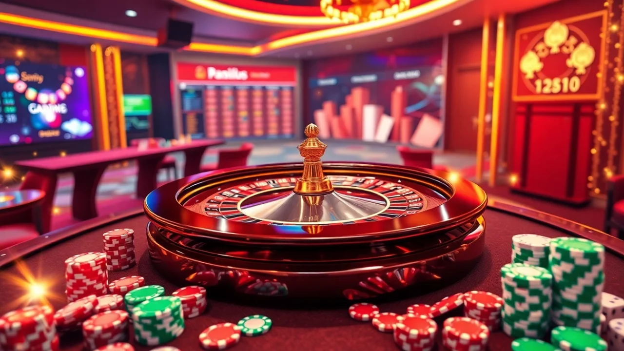 Engaging visual of a luxurious casino layout showcasing roulette, dice, and cards inspired by http://ww88tg.com/ for gamblers.