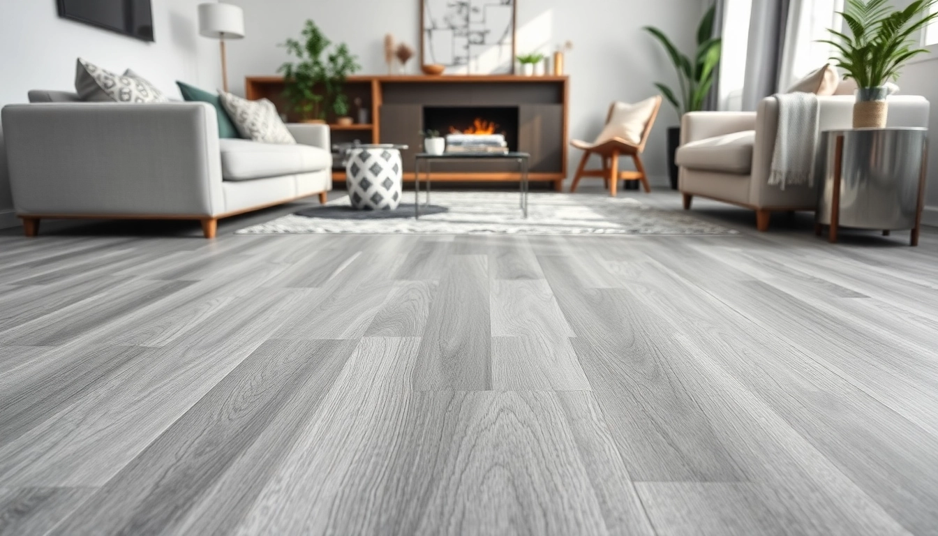Enhance your space with elegant grey vinyl flooring showcasing a contemporary design.