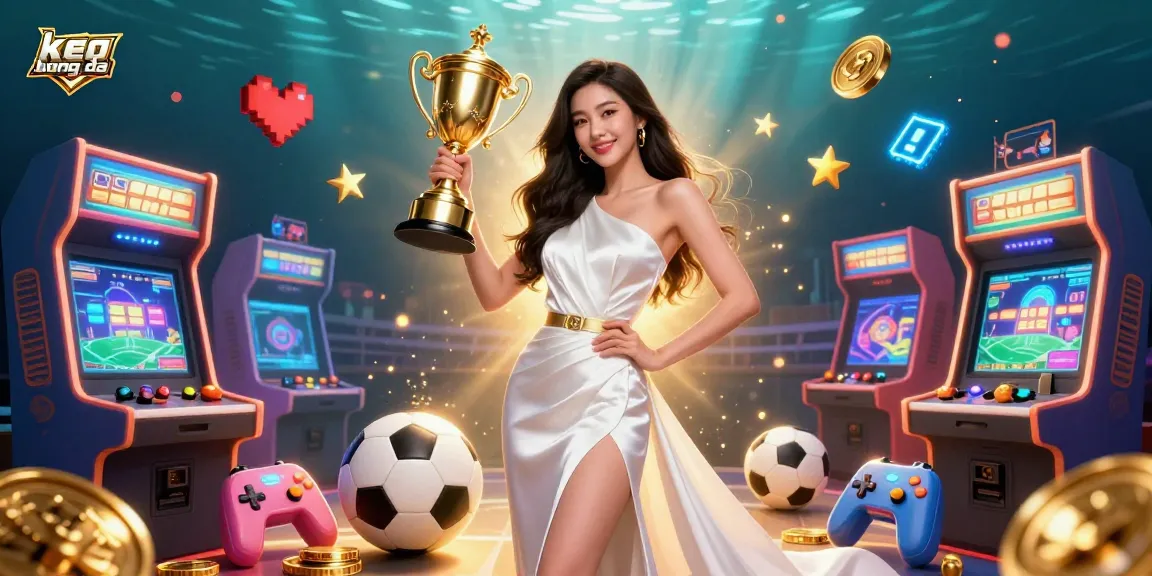 Bet on keo bong da with a confident Asian woman celebrating victory in a vibrant 3D sportsbook illustration.