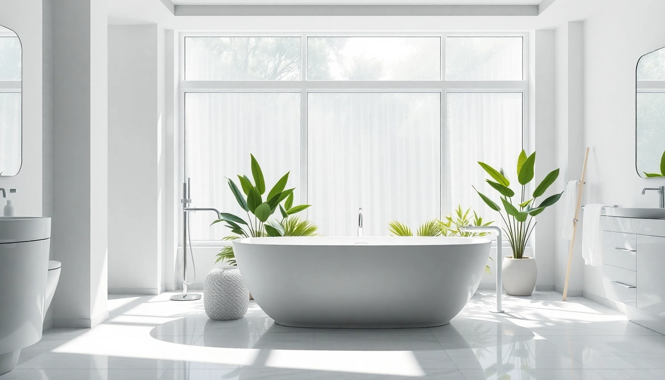 Enhance your elegant bathrooms with a serene freestanding bathtub and calming decor.