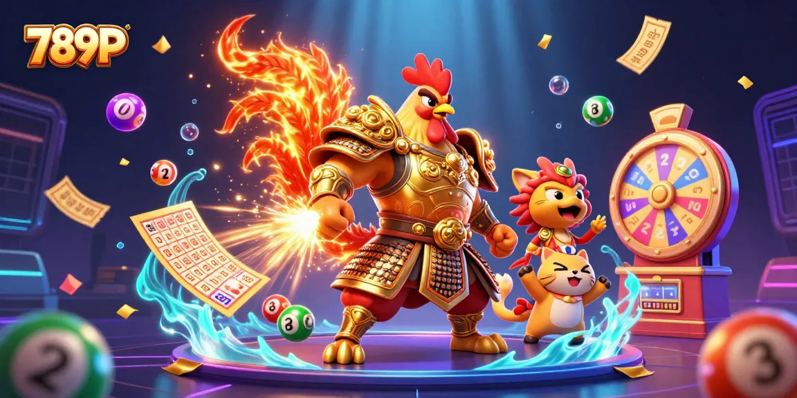 Engage in vibrant 789P gaming action with a golden samurai rooster and dragon in a thrilling casino scene.