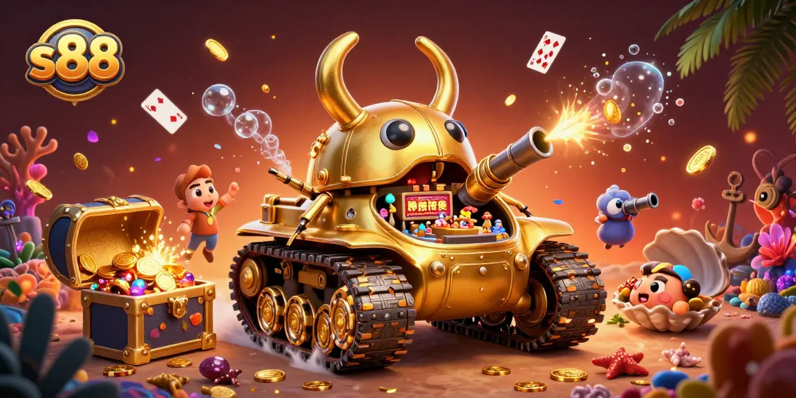 Experience the excitement of s88 with a vibrant miniature casino inside a golden beetle tank.