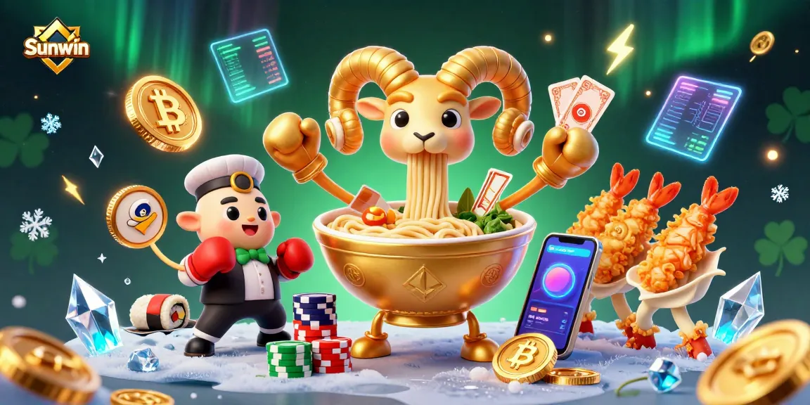 Engage with Sunwin's vibrant online casino scene featuring dynamic characters and crypto elements.